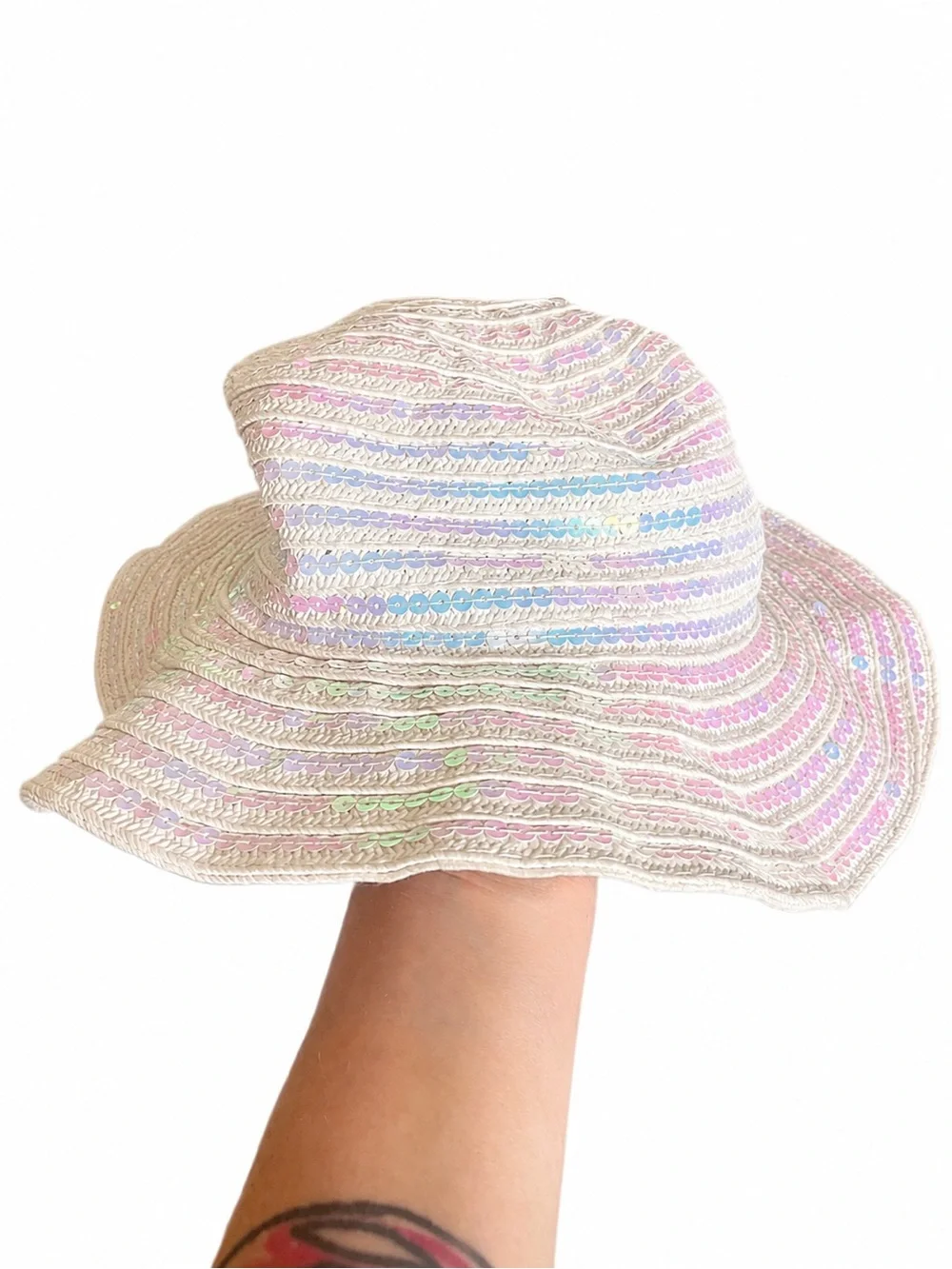 Iridescent Sequin Wide-Brim Sun Hat